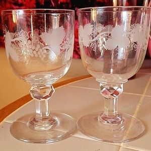 French heavy Crystal Frosted Etched hexagonal cutstemware large goblets